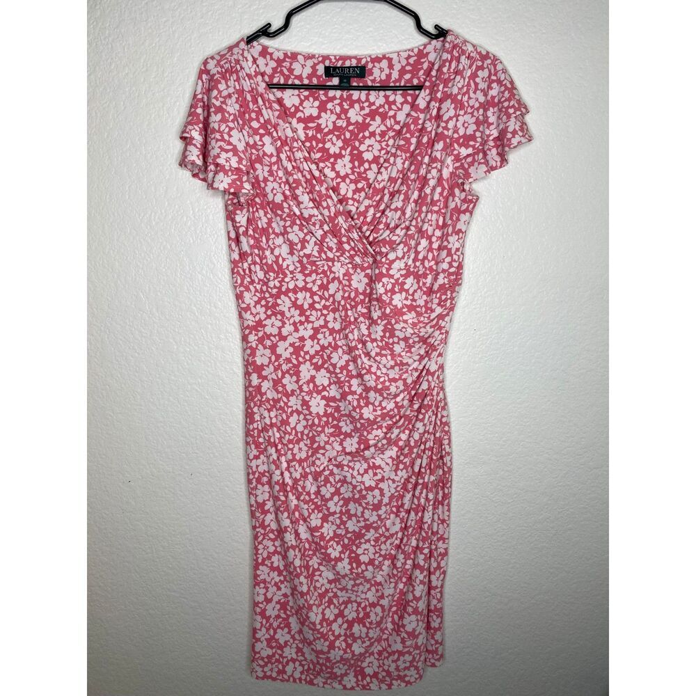 Lauren Ralph Lauren womens church preppy dress pink floral career feminine 10